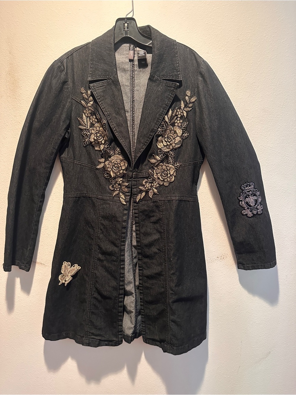 Women's Black Denim Blazer Jacket w/ embellishment